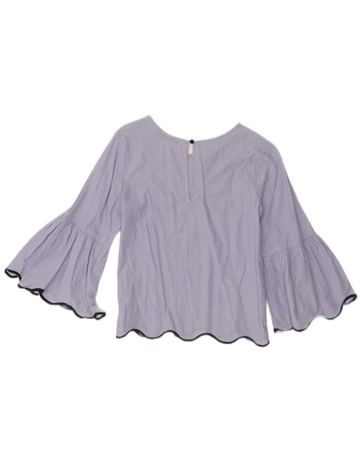 Zara Blusa Feminina Crop Manga 3/4 Top Reino Unido 14 Listrado Azul Médio