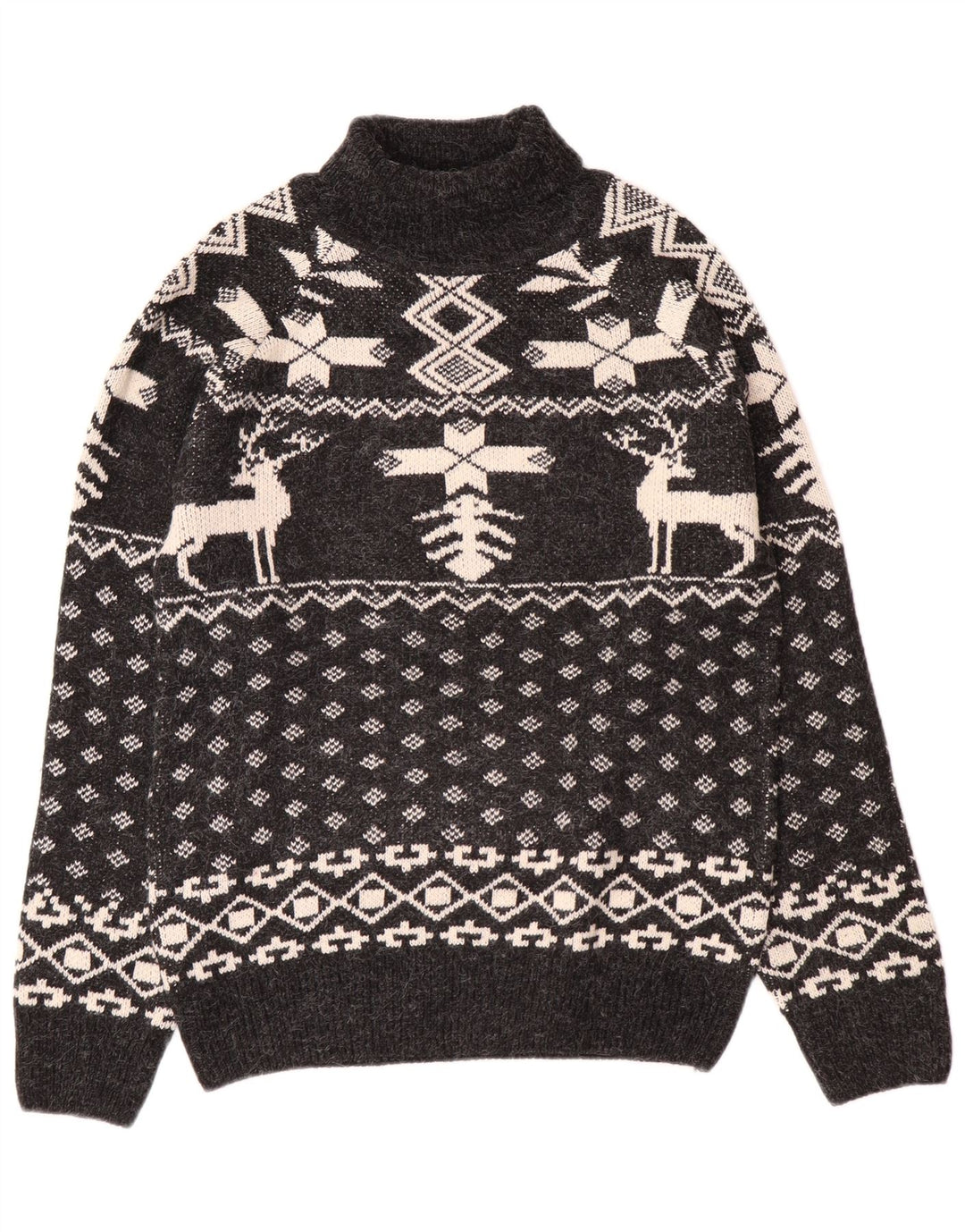 Suéter masculino Aton com gola tartaruga médio preto Fair Isle Christmas