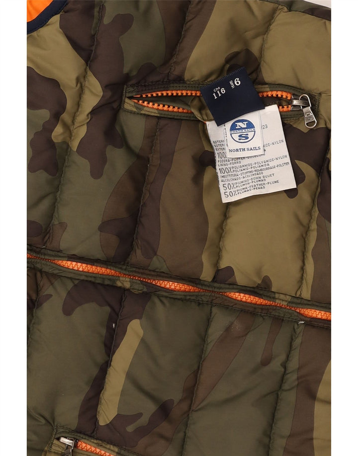 NORTH SAILS Boys Reversible Padded Gilet 5-6 Years Khaki Camouflage