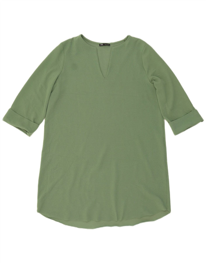 Vestido feminino Zara manga 3/4, Reino Unido 16, grande, verde