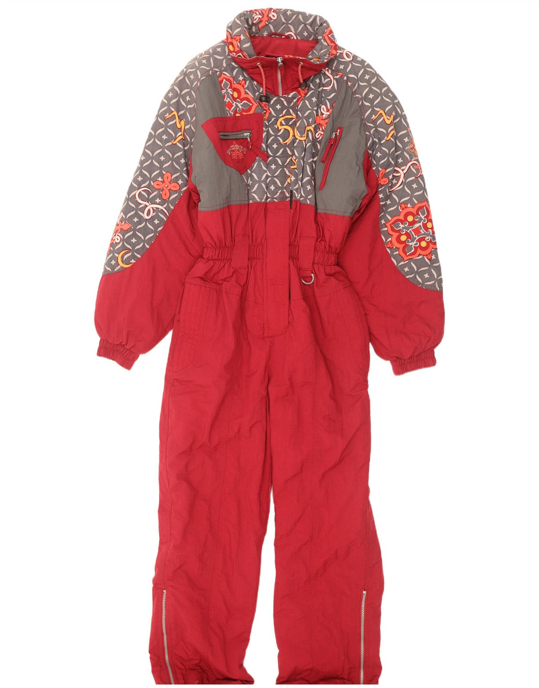 Macacão de esqui feminino X-Cape UK 10 pequeno nylon geométrico vermelho