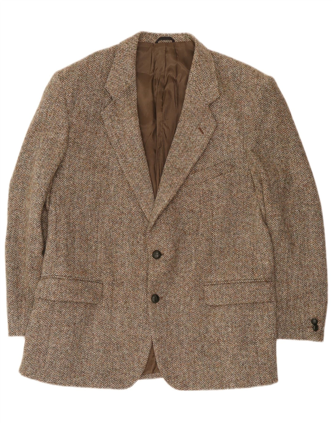 Jaqueta blazer masculina de 2 botões Harris Tweed Reino Unido 44 XL lã marrom