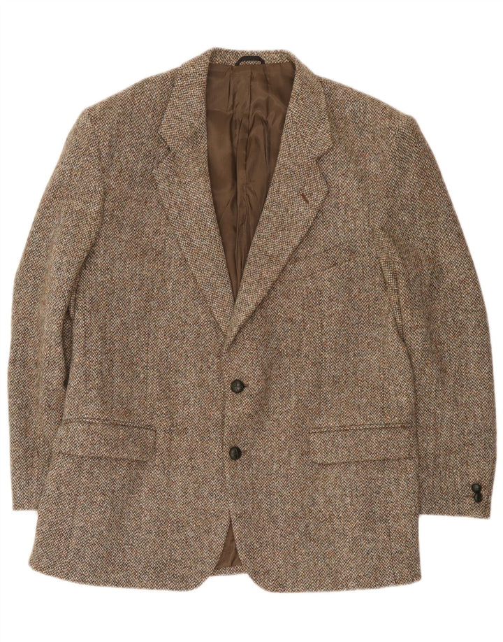 Jaqueta blazer masculina de 2 botões Harris Tweed Reino Unido 44 XL lã marrom
