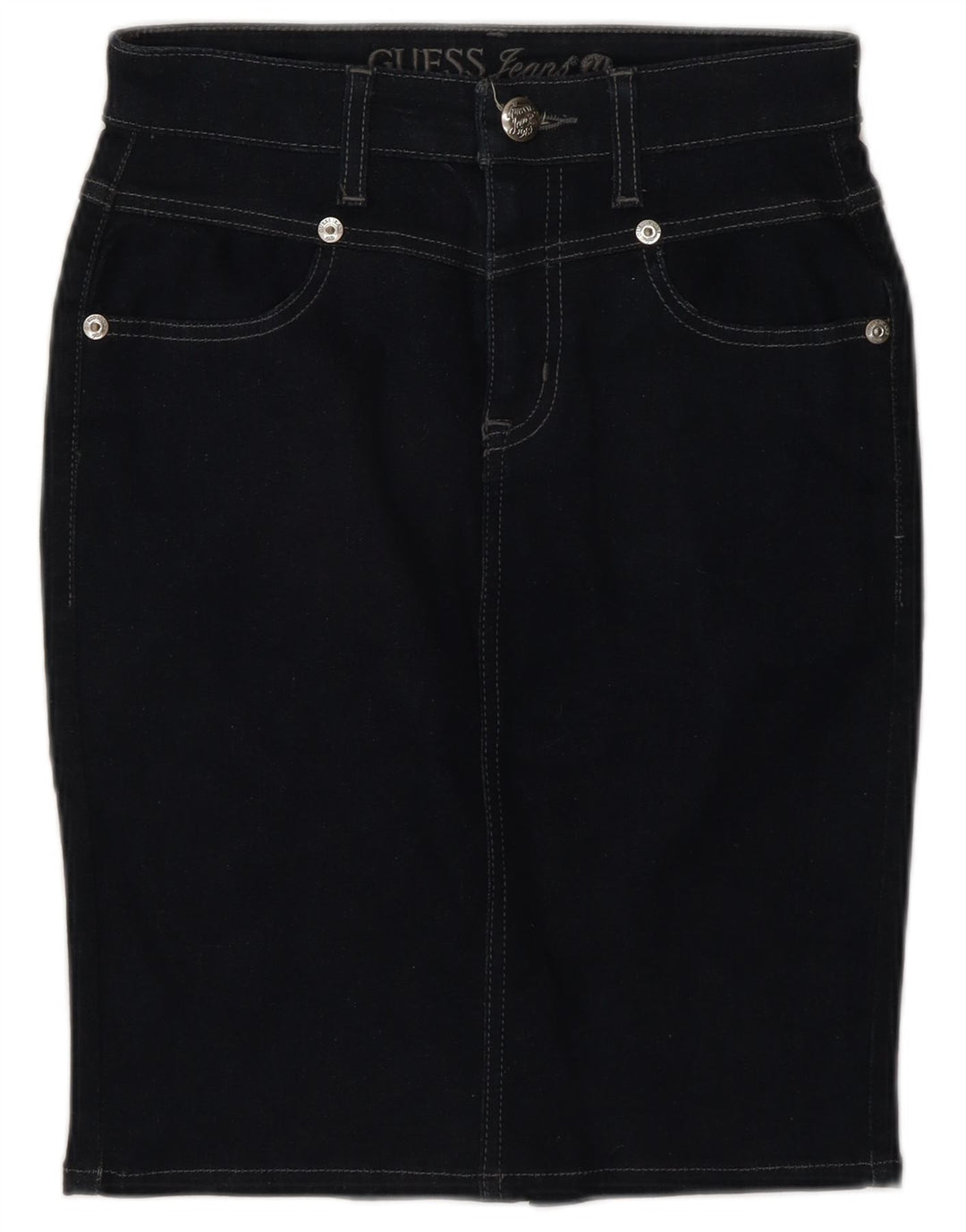 Saia jeans feminina Guess W28 algodão azul marinho médio