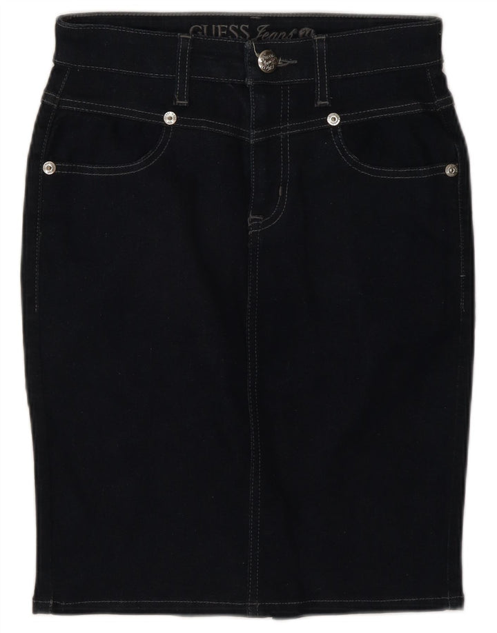 Saia jeans feminina Guess W28 algodão azul marinho médio