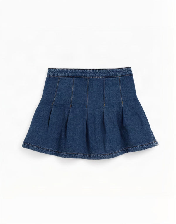 Saia jeans plissada Marks & Spencer para meninas 10-11 anos W24 algodão azul