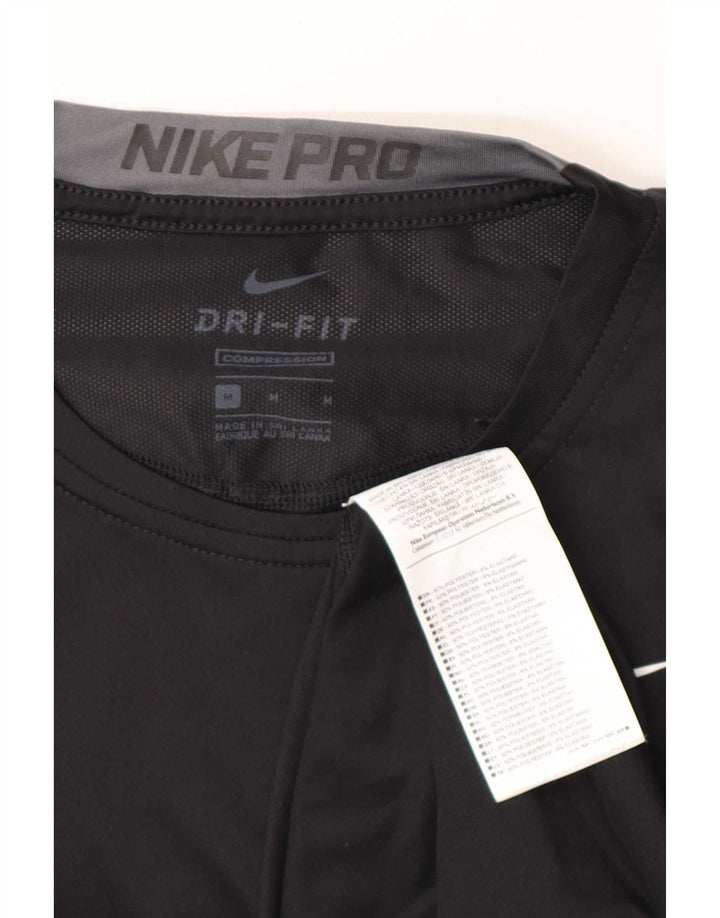 Camiseta de compressão masculina Nike Top médio preto poliéster esportivo