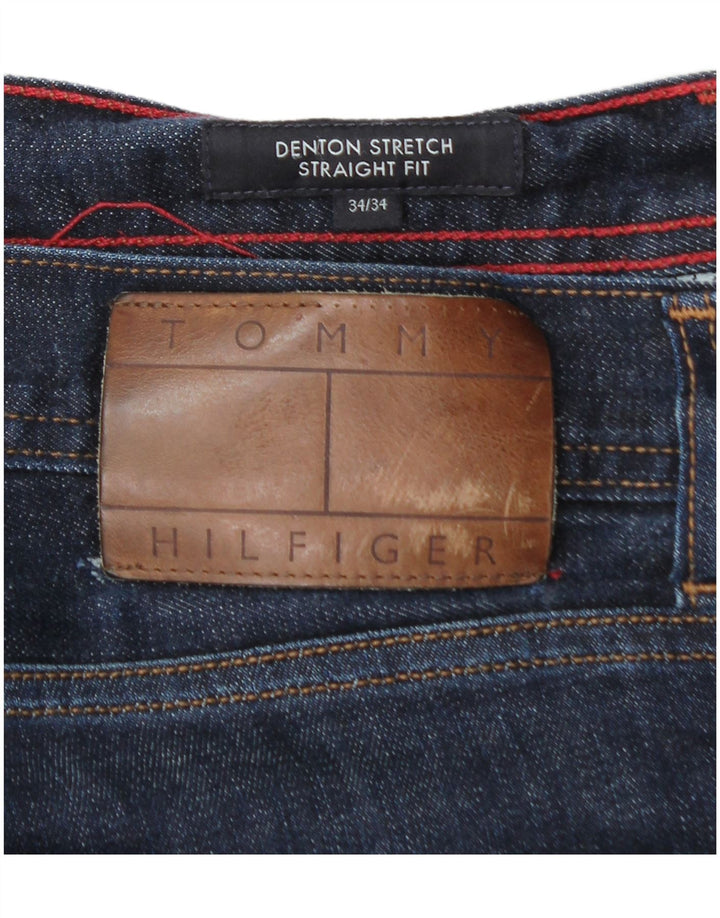 TOMMY HILFIGER Masculino Denton Straight Jeans W34 L34 Azul Marinho Algodão
