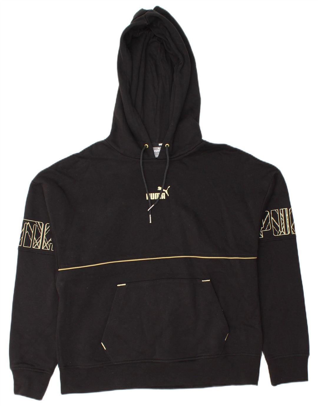 PUMA feminino gráfico moletom com capuz UK 14 médio algodão preto