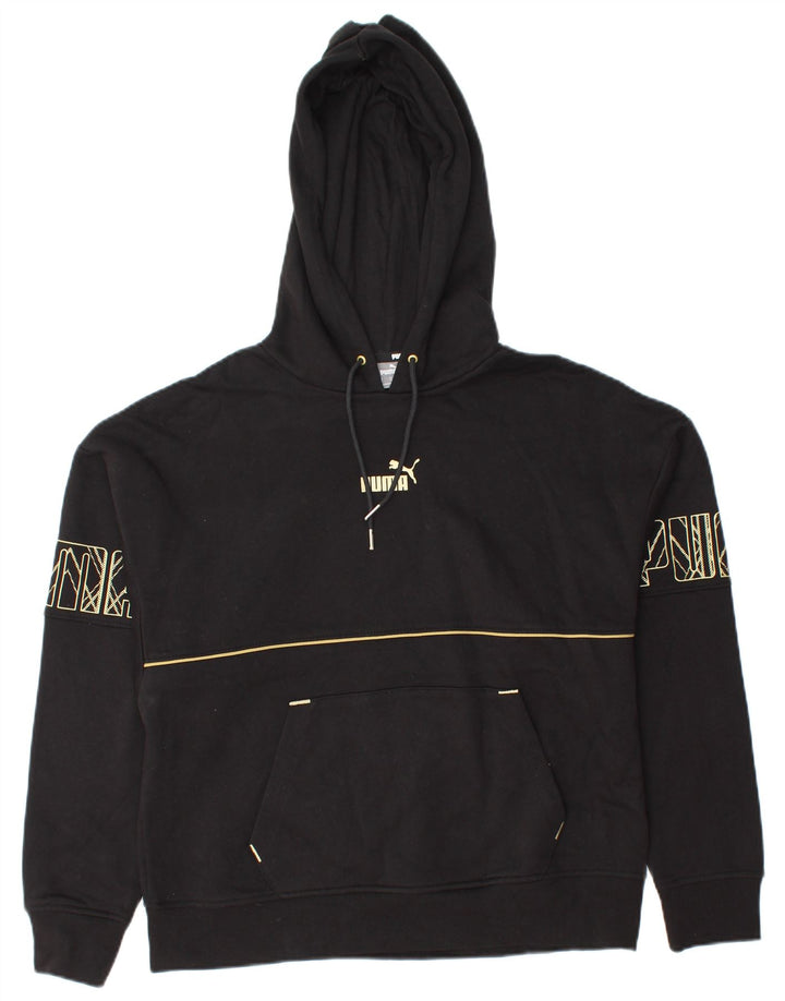 PUMA feminino gráfico moletom com capuz UK 14 médio algodão preto