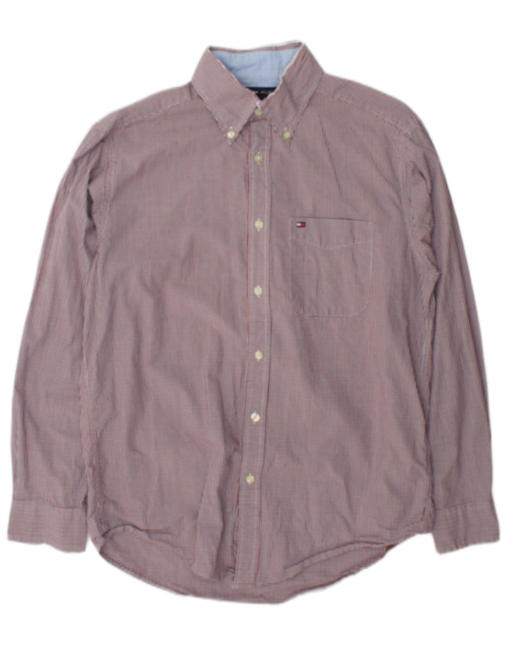 Camisa masculina Tommy Hilfiger pequena vermelha algodão guingão