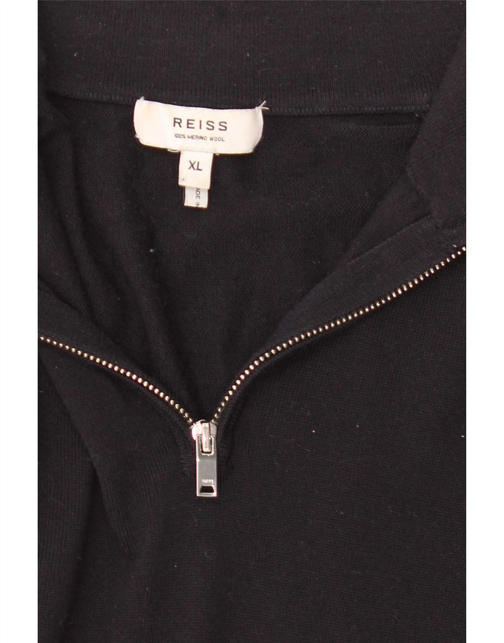 Suéter masculino Reiss com zíper e gola XL de lã preta