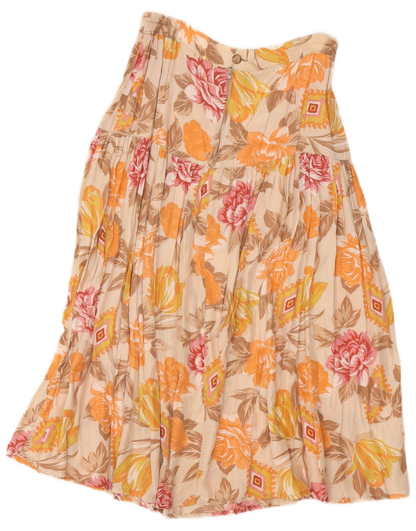 Saia feminina vintage cintura alta evasê grande W32 bege floral viscose