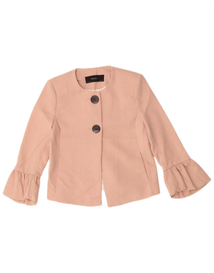 Zara Jaqueta Blazer Feminina Crop 2 Botões Reino Unido 10 Pequeno Poliéster Rosa