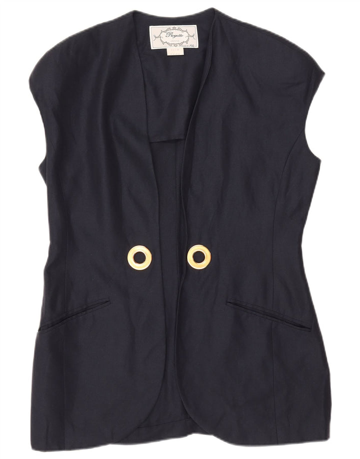 Jaqueta blazer aberta feminina vintage Reino Unido 14 grande linho azul marinho