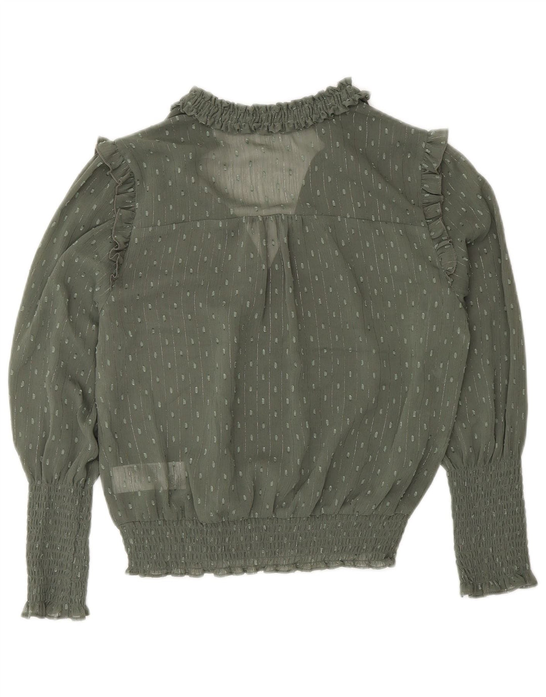 Blusa feminina de manga comprida Oasis UK 8 pequena poliéster manchado cáqui