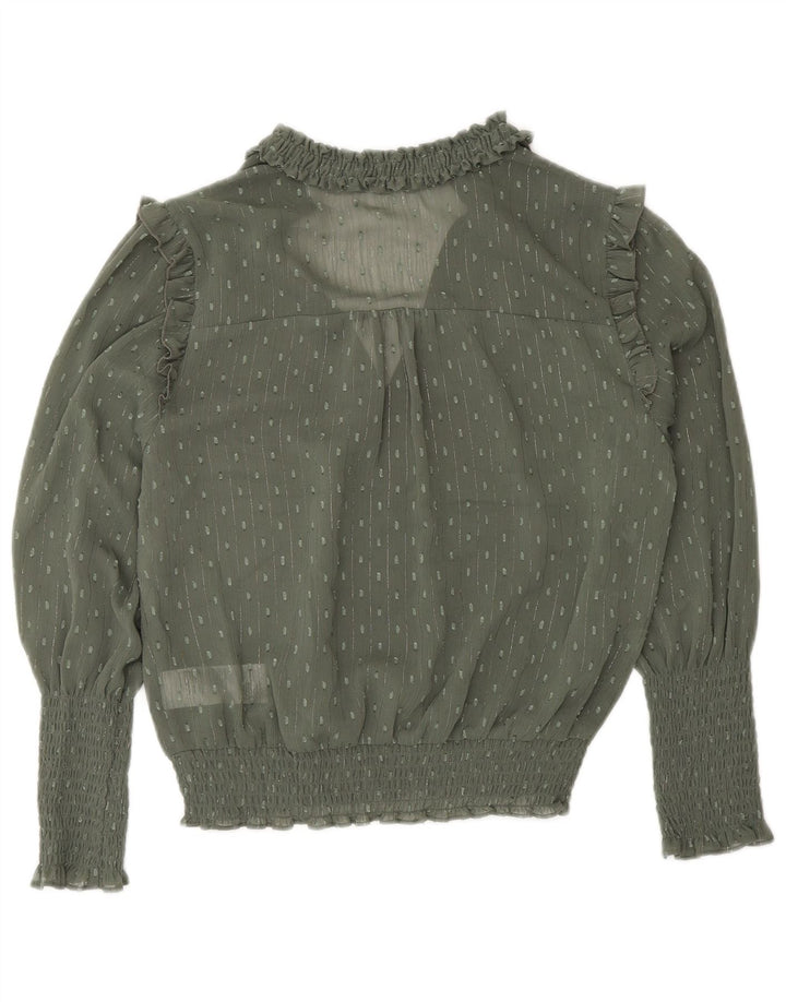 Blusa feminina de manga comprida Oasis UK 8 pequena poliéster manchado cáqui