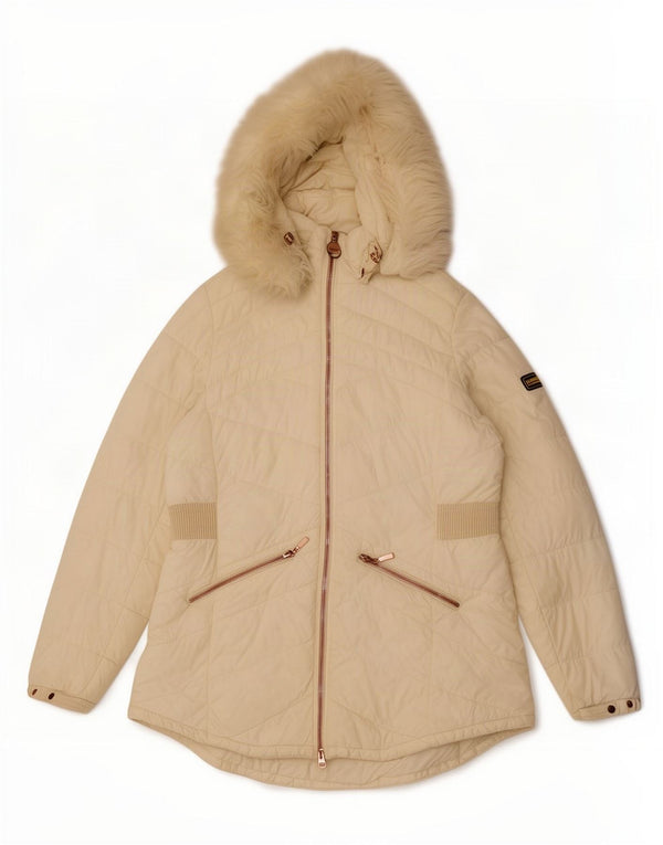 Jaqueta acolchoada com capuz feminina Barbour UK 16 grande branca