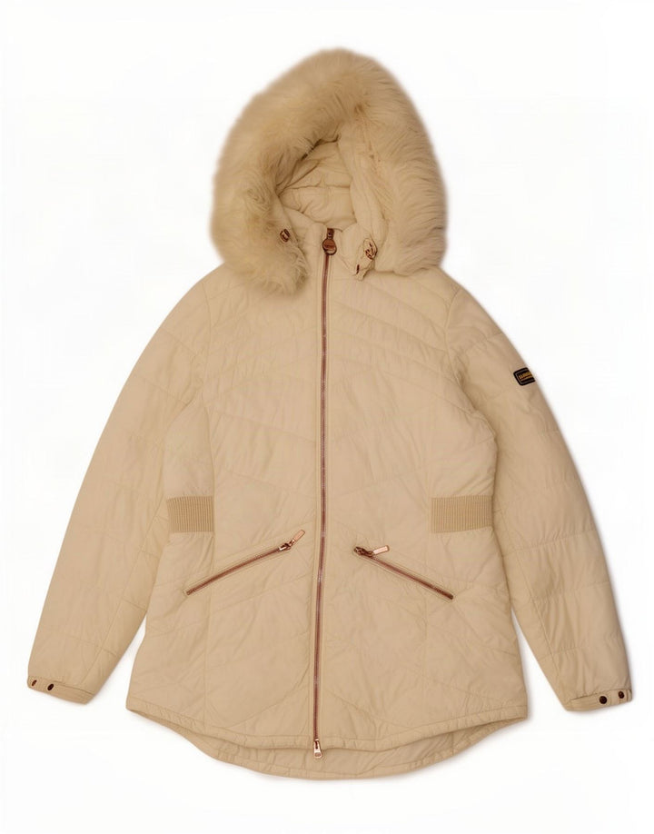 Jaqueta acolchoada com capuz feminina Barbour UK 16 grande branca