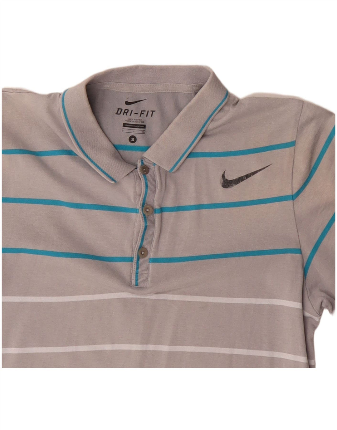 Camisa polo masculina Nike Dri Fit pequena listrada cinza de algodão