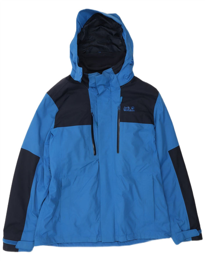 Jaqueta de chuva masculina Jack Wolfskin com capuz Reino Unido 40 grande azul poliamida