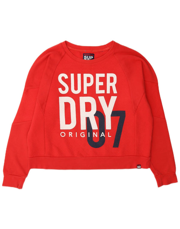 Superdry Womens Crop Graphic Moletom Jumper UK 16 Grande Algodão Vermelho