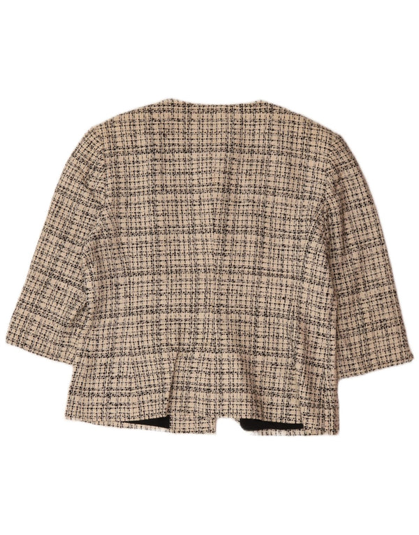 Jaqueta blazer feminina Jaeger com 4 botões e manga 3/4 Reino Unido 16 xadrez bege grande