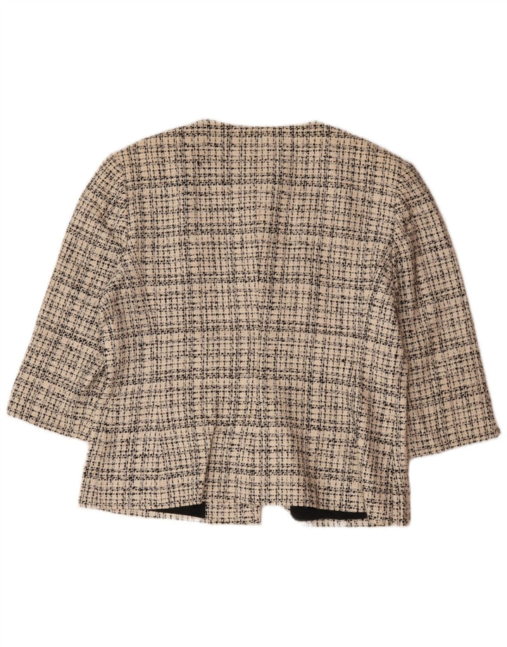 Jaqueta blazer feminina Jaeger com 4 botões e manga 3/4 Reino Unido 16 xadrez bege grande