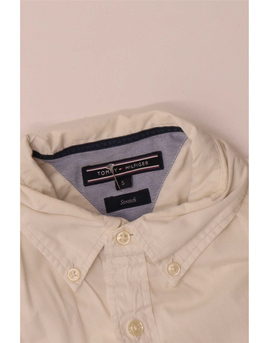 Camisa masculina Tommy Hilfiger de manga curta elástica pequena de algodão branco