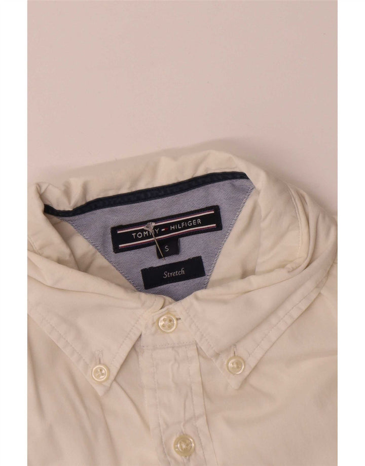 Camisa masculina Tommy Hilfiger de manga curta elástica pequena de algodão branco