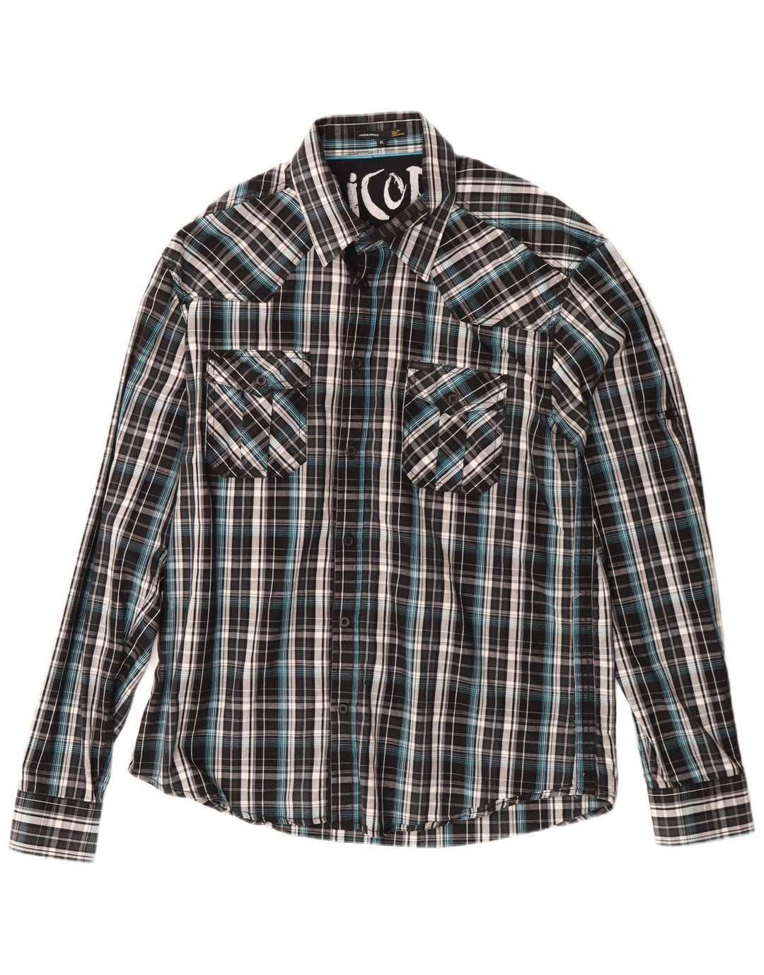 Camisa masculina Jack & Jones XL preta xadrez algodão