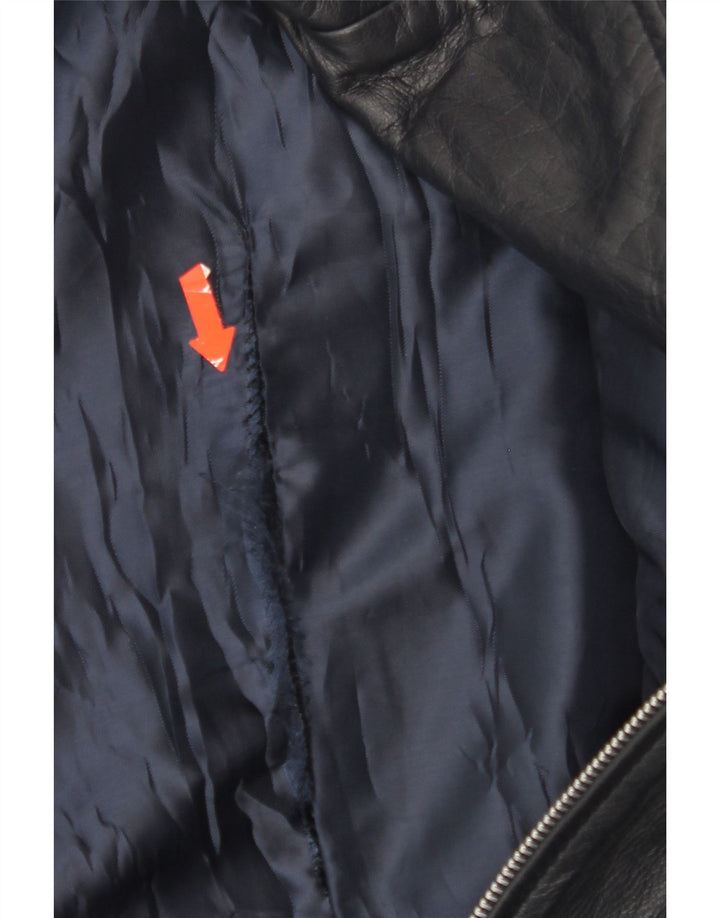 BATA AND MORE Womens Crop Leather Jacket IT 42 Medium Navy Blue Leather Vintage Bata and More and Second-Hand Bata and More from Messina Hembry 