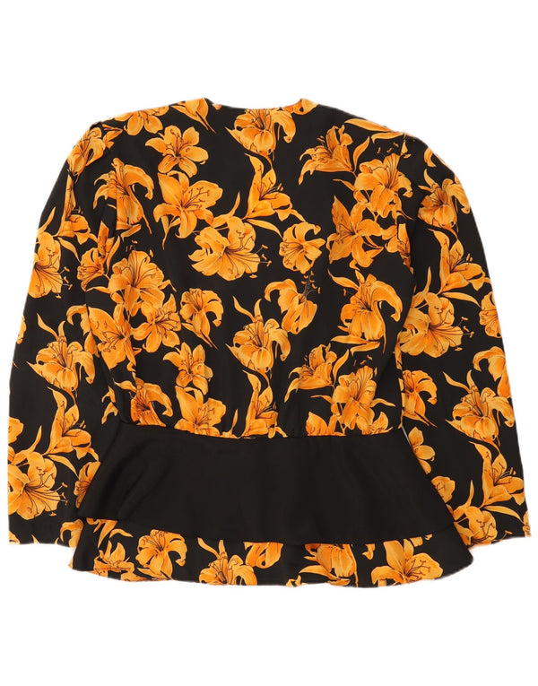Cardigan feminino vintage top IT 48 XL poliéster floral preto