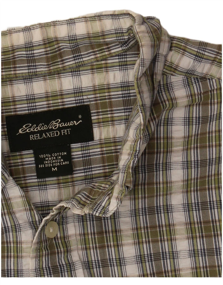 Camisa masculina Eddie Bauer de manga curta com ajuste relaxado, algodão xadrez verde médio