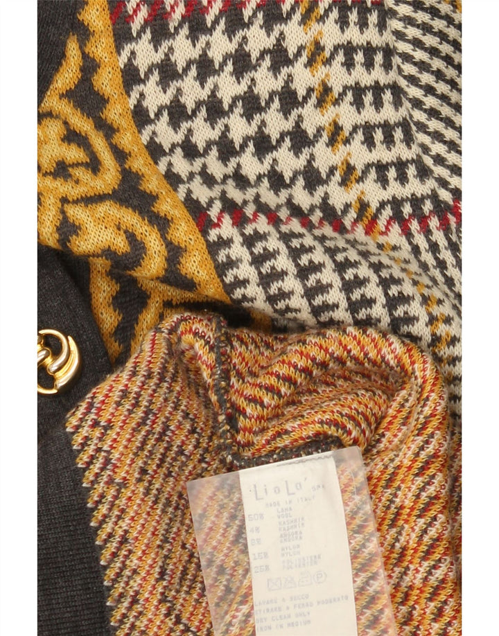 Suéter cardigã feminino Liola Reino Unido 12 lã houndstooth médio multicolorido