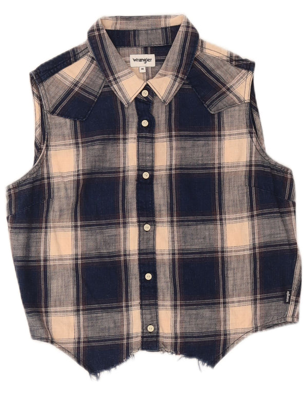 Wrangler Blusa feminina cropped Reino Unido 14 médio azul xadrez ocidental
