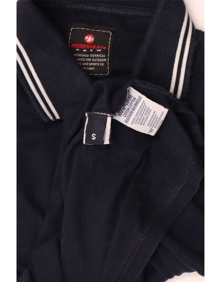 Camisa polo feminina Murphy & Nye Reino Unido 10 pequena algodão azul marinho