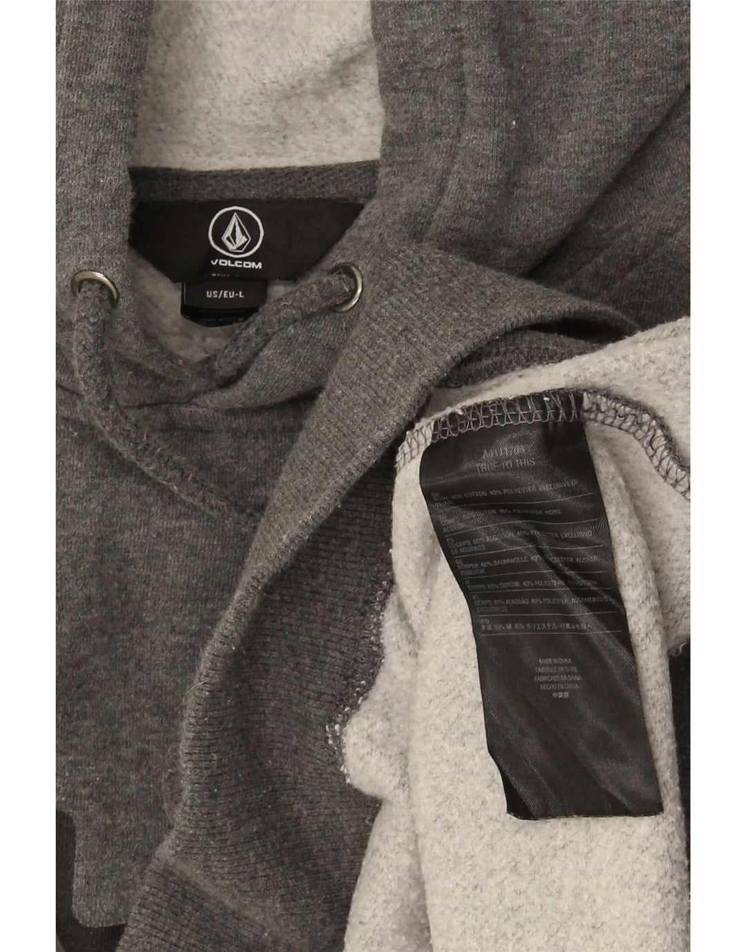 Suéter masculino com capuz gráfico Volcom grande algodão cinza