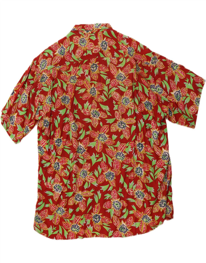 Camisa masculina de manga curta STEFANEL média vermelha floral rayon havaiana