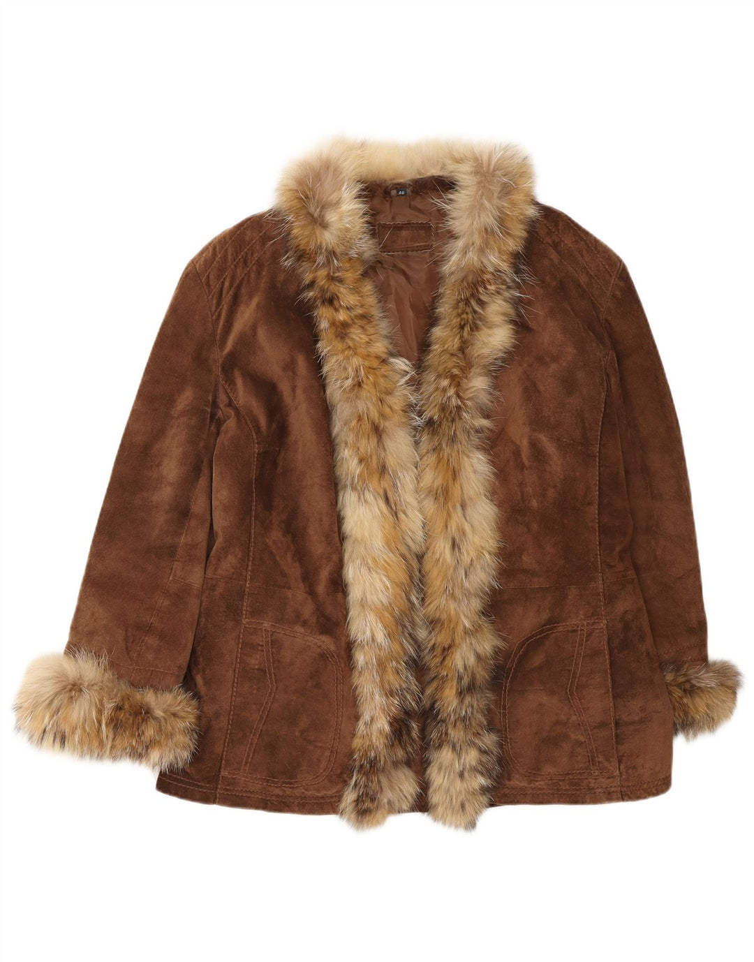 Jaqueta feminina VINTAGE de camurça aberta IT 46 grande couro marrom