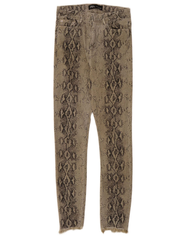 Zara Calça jeans skinny feminina cintura alta EU 36 XS W26 L26 cáqui estampa animal