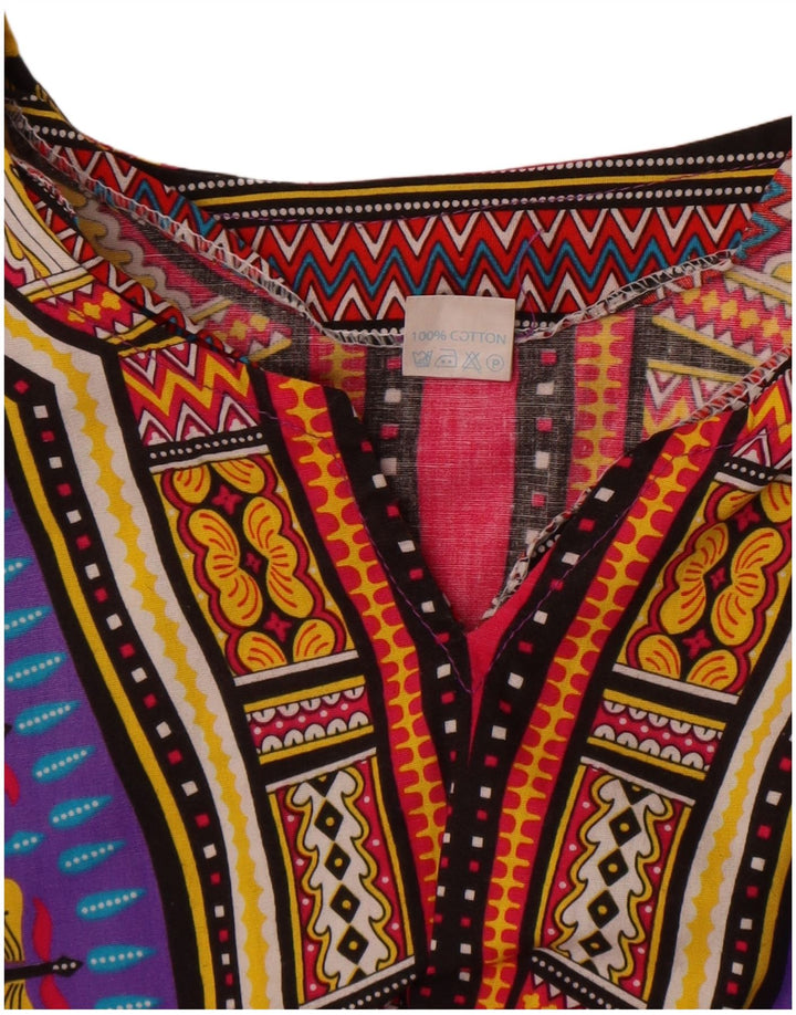 Blusa feminina vintage praia top tamanho único algodão geométrico roxo