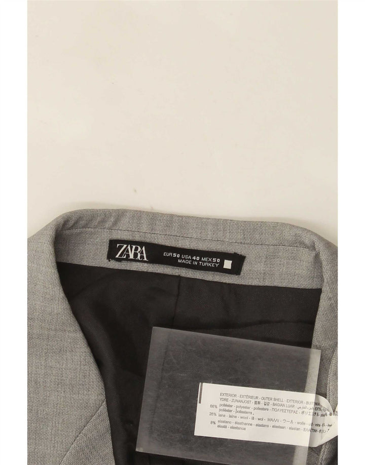 Jaqueta blazer masculina Zara com 2 botões EU 50 poliéster cinza médio