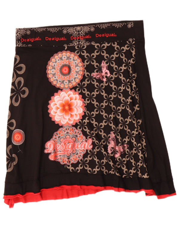 Saia feminina Desigual A-Line XL W34 algodão floral preto
