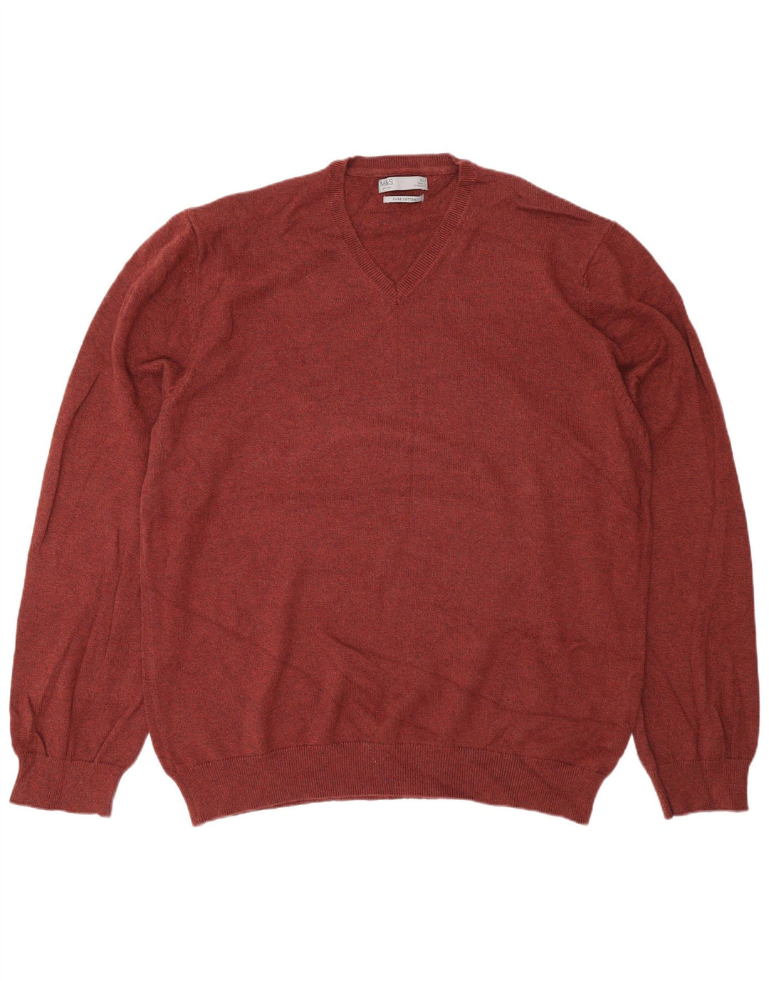 Suéter masculino Marks & Spencer com decote em V 2XL algodão marrom