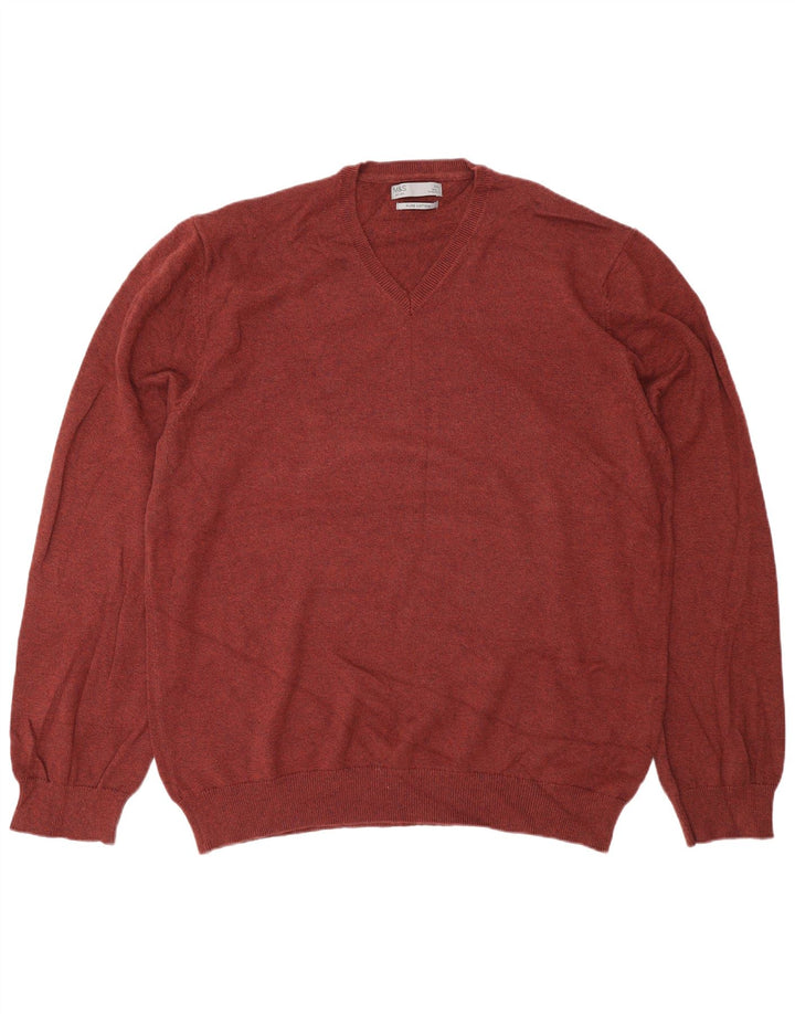Suéter masculino Marks & Spencer com decote em V 2XL algodão marrom