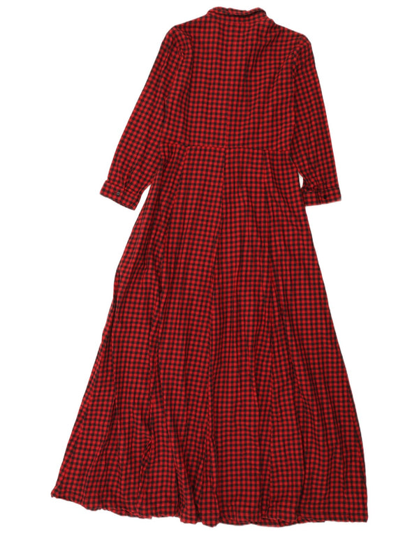 Vestido maxi camisa feminino Zara Reino Unido 4 XS vermelho algodão guingão