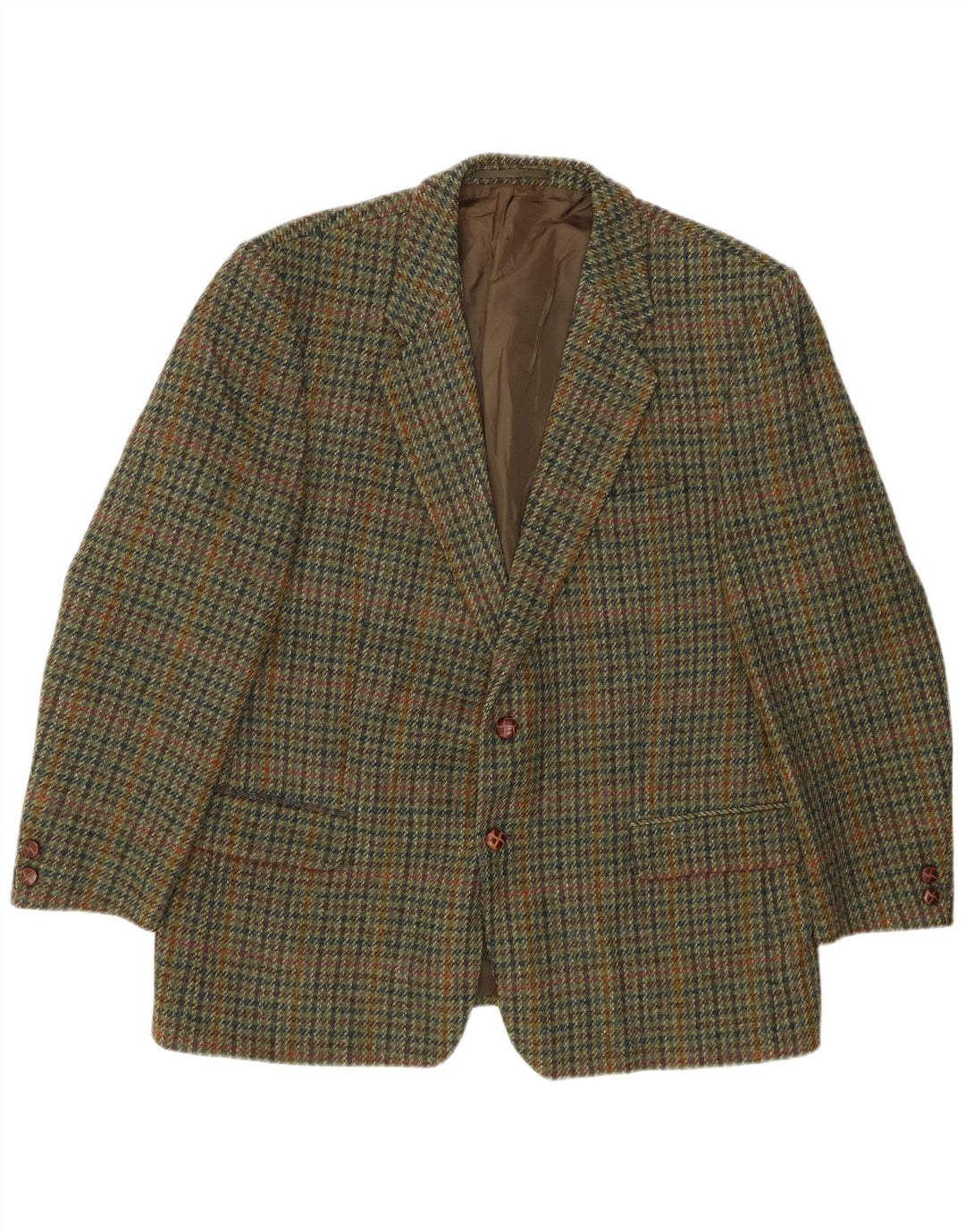 Jaqueta blazer masculina de 2 botões HARRIS TWEED Reino Unido 40 grande cáqui houndstooth