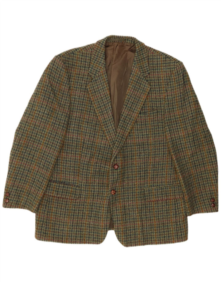 Jaqueta blazer masculina de 2 botões HARRIS TWEED Reino Unido 40 grande cáqui houndstooth