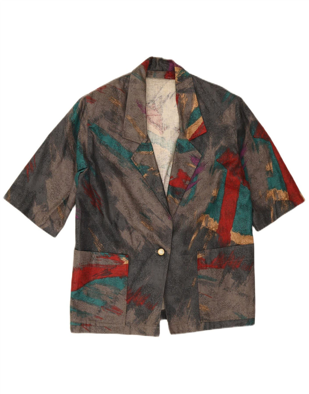 Jaqueta blazer vintage feminina com 1 botão Reino Unido 14 médio multicolorido